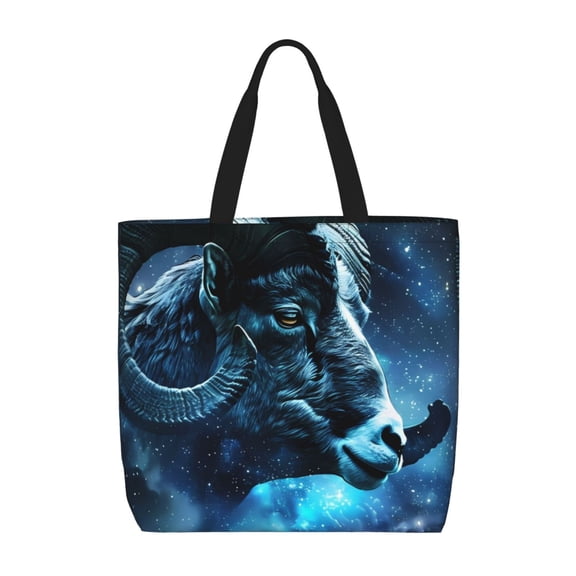 Picia Celestial Ram Night Sky for Tote Bag for Women with Zipper, Gym Tote with Compartments, Laptop Work Tote Nurse Dance Yoga Bag for Sport, Travel