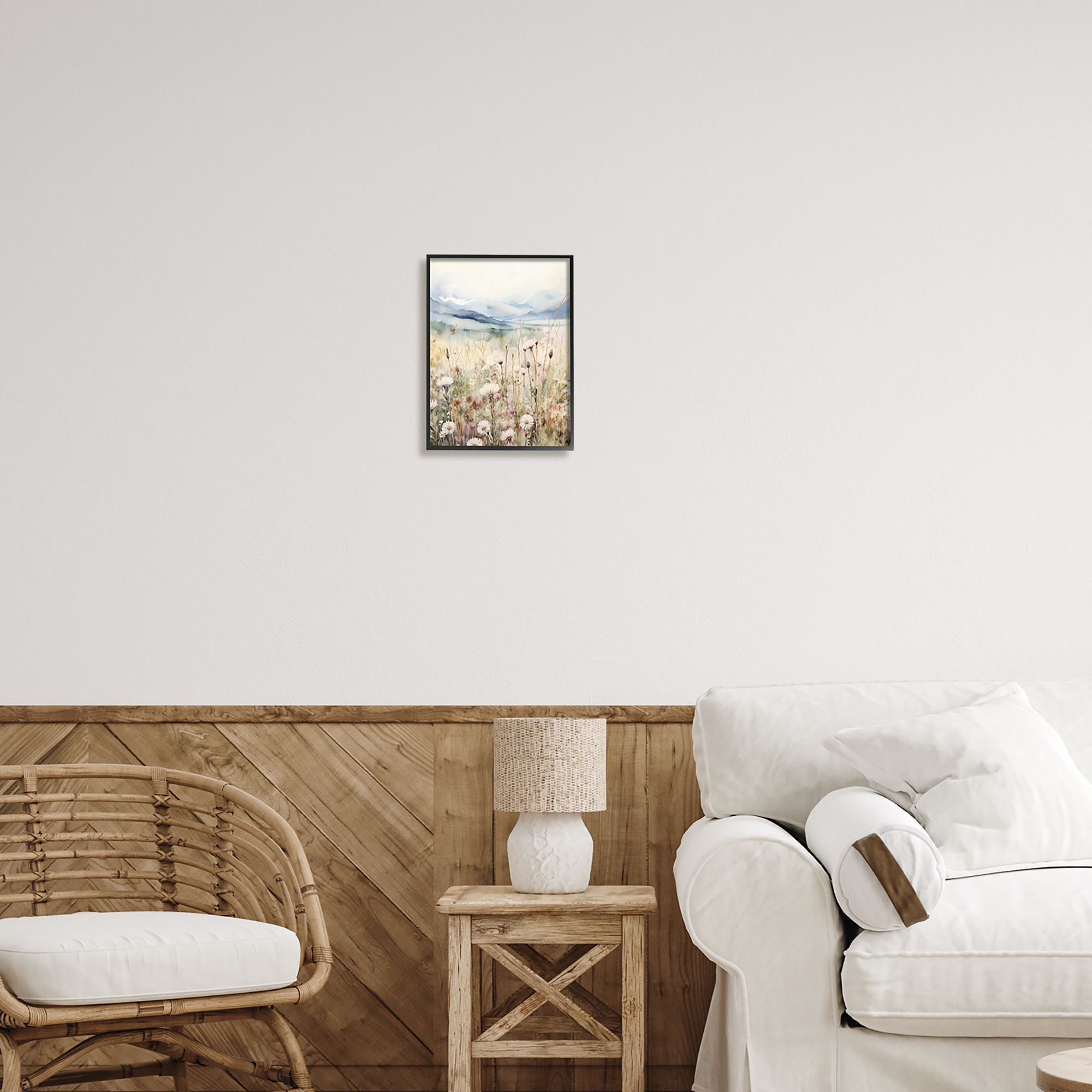 Stupell Industries Rural Daisy Field Meadow Landscape Painting Black Framed Art Print Wall Art, 11 x 14
