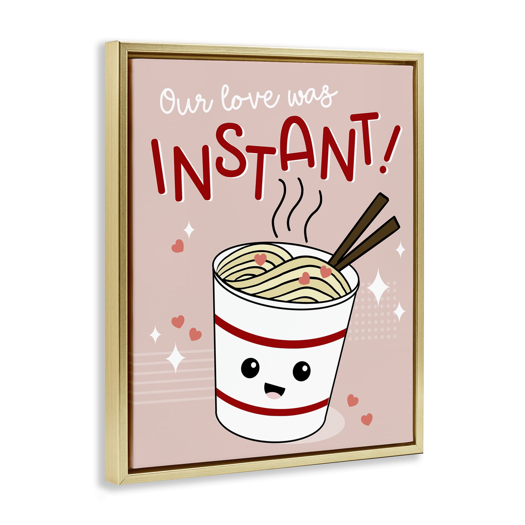 Stupell Industries Love Was Instant Noodles Food & Beverage Painting Gold Floater Framed Canvas Art Print Wall Art, 17 x 21
