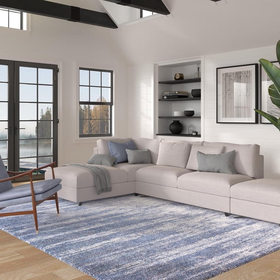Granada Bristol Olefin Shag Ivory/ Blue/ Gray Ombre Area Rug