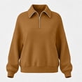 thumbnail image 5 of Tqcoqu Women's Half Zip Stand Collar Sweatshirt,Drop Shoulder Long Sleeve Casual Pullover Tops,Solid Color Basic Sweatshirt for Women,Brown Women's S-XXL, 5 of 5