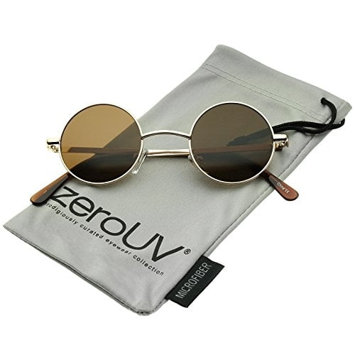 Small Retro Lennon Inspired Style Neutral-Colored Lens Round Metal Sunglasses 41mm (Gold/Brown) zeroUV zeroUV