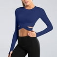 thumbnail image 4 of DAFPZW Long Sleeve Crop Tops for Women Tummy Cross Fitted Yoga Running Shirts Gym Workout Cropped Tops, 4 of 5