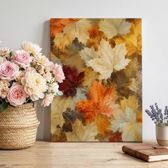 Canvas Wall Art, Maple Leaves Fall Framed Canvas Prints for Living Room Bedroom, Thanksgiving Autumn Botanical Large Gallery Wrapped Wall Decor for Home Office, Gifts, 16"x20" Ship Next Day
