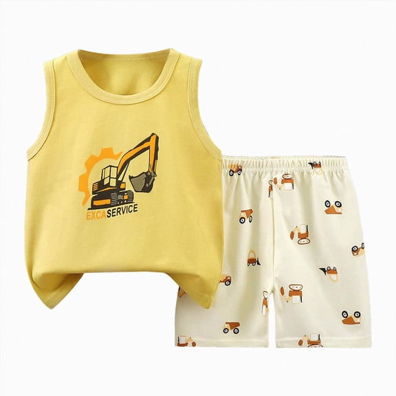 Xudanell Toddler Boy Spring Outfits 12 Month Boy Clothes 2Pcs Baby Boy Summer Clothes Toddler Beach Outfits Tops Shorts Set (Yellow,12-18 Months)
