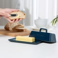 thumbnail image 2 of Kook 7.5” White Butter Dish with Lid Butter Storage Container Ceramic Tray, Navy, 2 of 3