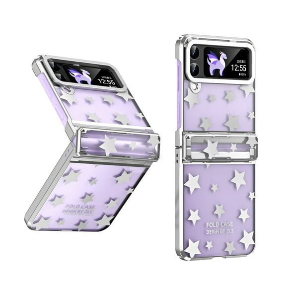 TECH CIRCLE Galaxy Z Flip 4 Clear Case with Hinge Protection, Clear PC Plating Stars Case Girls Women Ultra-Thin Non-Slip Shockproof Full Protective Case for Samsung Galaxy Z Flip 4 6.7" 2022,Silver