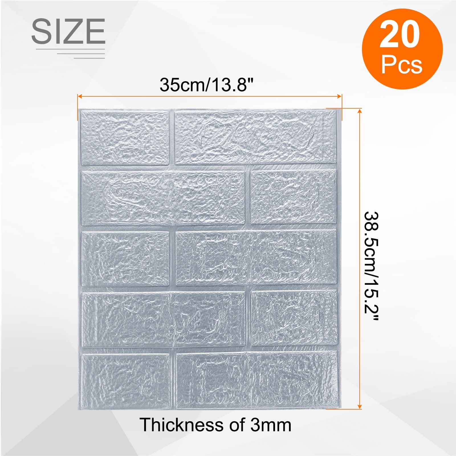 Uxcell 20pcs 3D Wall Panels Peel and Stick, Waterproof Wall Panel Backsplash, 13.8"x15.2" Brick Design Wallpaper XPE Shower Tiles for Bathroom, Kitchen, Living, Light Gray