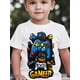 thumbnail image 1 of Camiseta gráfica informal "Gamer" para niño: diseño azul y rojo vibrante con control de juego y calaveras. Manga corta, cuello redondo, ligera y elástica. Estampado divertido. Ajuste cómodo., 1 of 5
