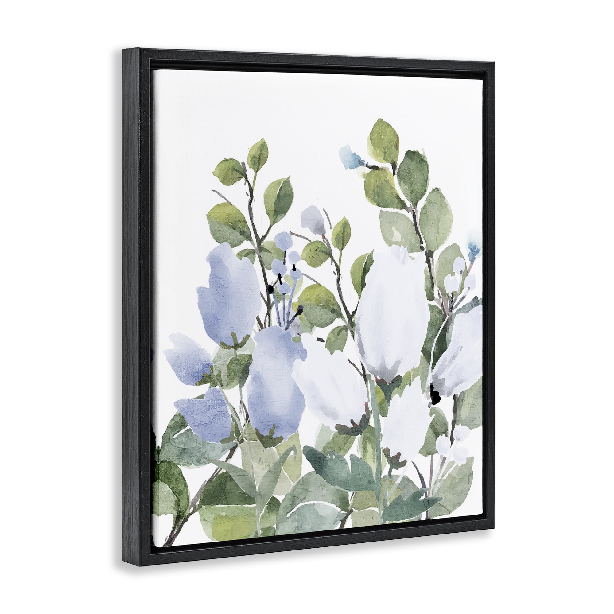Stupell Industries Blue Spring Florals Black Framed Floater Canvas Wall Art, design by Kim Allen