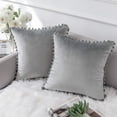 thumbnail image 1 of Ashler Home Deco Fundas De Almohada Con Pompones Partículas Suaves Fundas De Cojín De Terciopelo Sólido 18 X 18 Para Sofá Dormitorio Coche Paquete De 2 Gris, 1 of 5