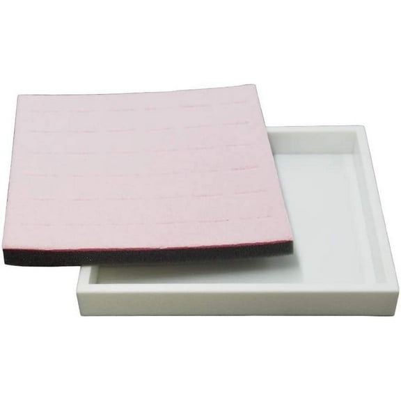 N'icePackaging 2 Qty White Plastic Jewelry Tray w/Pink Rose 36 Ct Ring Foam Insert Companion - Half Tray Size 7.25" x 8.25" x 1"