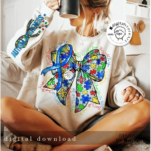 Autism Bow Accept Understand Love Understand, Autism Shirt Design, Autism Design sweatshir - White - 2XL