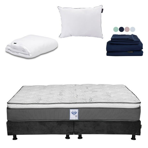 Colchón King Size Prestige Spring Air + Box + Almohada One + Protector Cloud + Sabanas Softy