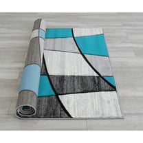 HR HANDCRAFT RUGS HR Color Block / Geometric /Linear Contemporary Hand Carved Area Rug Turquoise - 5' x 7'