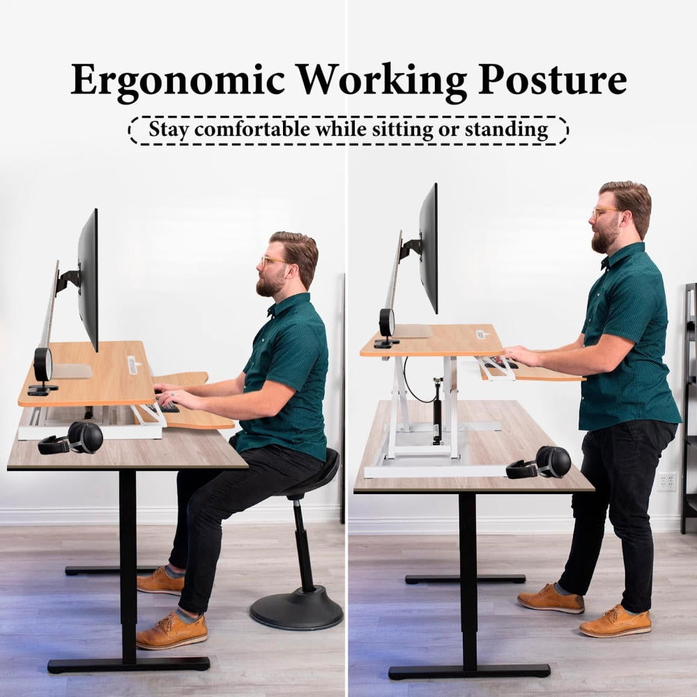 37" Standing Desk Converter Height Adjustable Sit to Stand Up Riser, Monitor and Laptop Workstation with Wide Keyboard Tray
