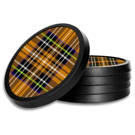 

Silicone Non-Slip Drink Coasters with Removable Printed Absorbent Felt Pad - Set of 4 - Orange Flannel Design