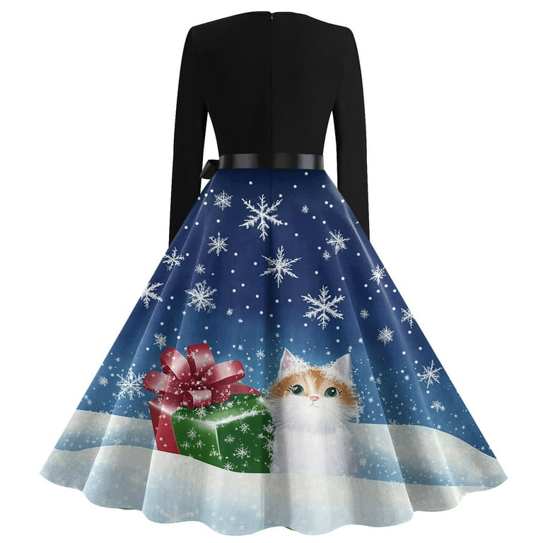 cat christmas dress women Christmas Black and White cat Women's Golf Sleeveless Zipper Dresses with Built in Shorts XXL