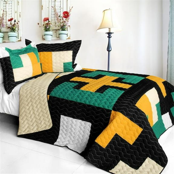 Faithful Pray - 3 Pieces Vermicelli - Quilted Patchwork Quilt Set  Full & Queen Size - Multicolor