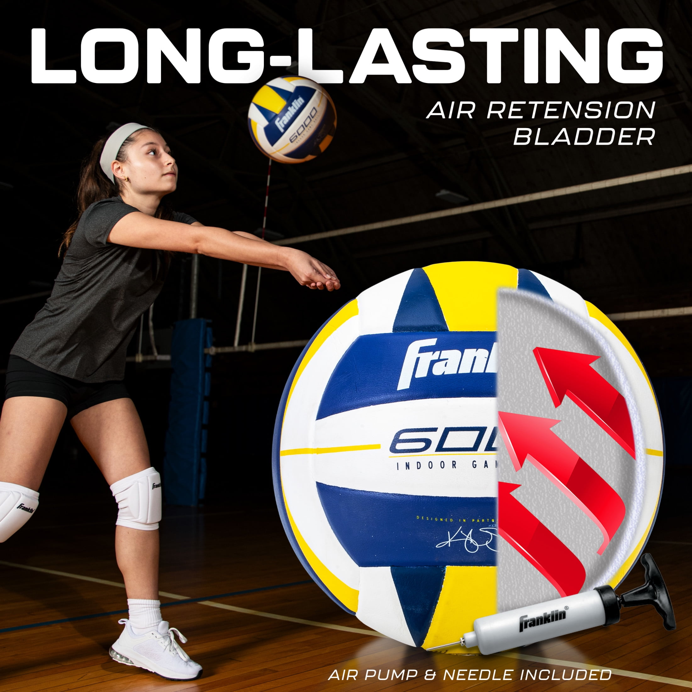 Franklin Sports Indoor Training Volleyball - Premium 6000 Official Size  - Competition - Ball + Pump