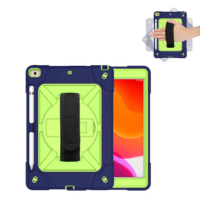 Mignova for iPad 10.2 Case,(7th/8th/9th Gen) with Pencil Holder,Rotatable Stand Adjustable Shoulder Strap Full-Body Shockproof Rugged Cover for iPad 10.2 inch 2019/2020/2021 Released(Navy/Green)