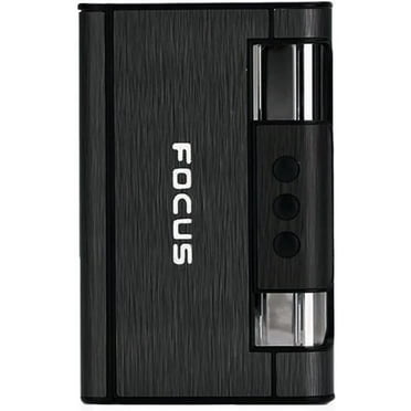 Focus Cigarette Case Dispenser with Butane Jet Torch Lighter (Holds 8) Black