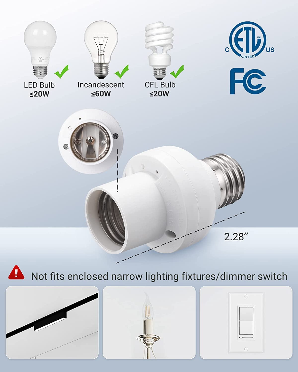 DEWENWILS Remote Control Light Socket, 110V 120V 125V Wireless Remote Light Bulbs Switch, 100 ft RF Range, for Pull Chain Light Fixture