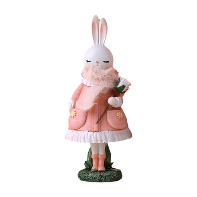 Estatua de conejo de Pascua lindo adorno de ornamias de Pascua linda figura de conejo de dibujos animados para festival de sala de estar de escritorio Estilo a