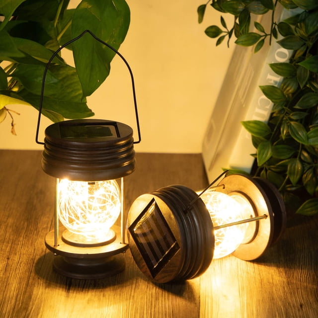 Faroles solares colgantes con forma de estrella de perlas, 20 LED, guirnalda de Navidad