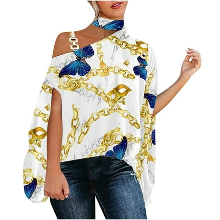 

Crop Tops for Women Sequin Tops for Women Women Casual Half Batwing Sleeve Halter Neck Off Shoulder Printed and Solid Loose Pullover Blouse Tops High Top Women Maternity Tops New Arrival White M