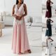 thumbnail image 3 of 2025 Spring Summer Women's Solid Color V-Neck Tie Waist Maxi Dress - Sleeveless Slim Fit Formal Gown Long Skirt Lace-up Dress, 3 of 5