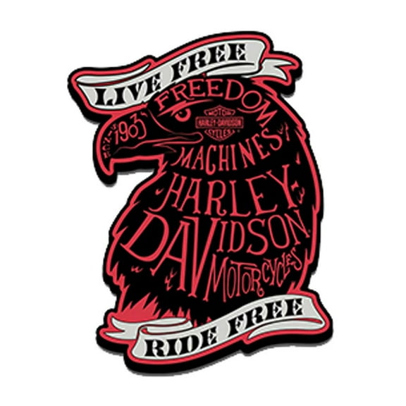 Harley-Davidson 1.5 inch. Shadow Eagle Metal Pin, Gloss Black & Pink Finishes, Harley Davidson