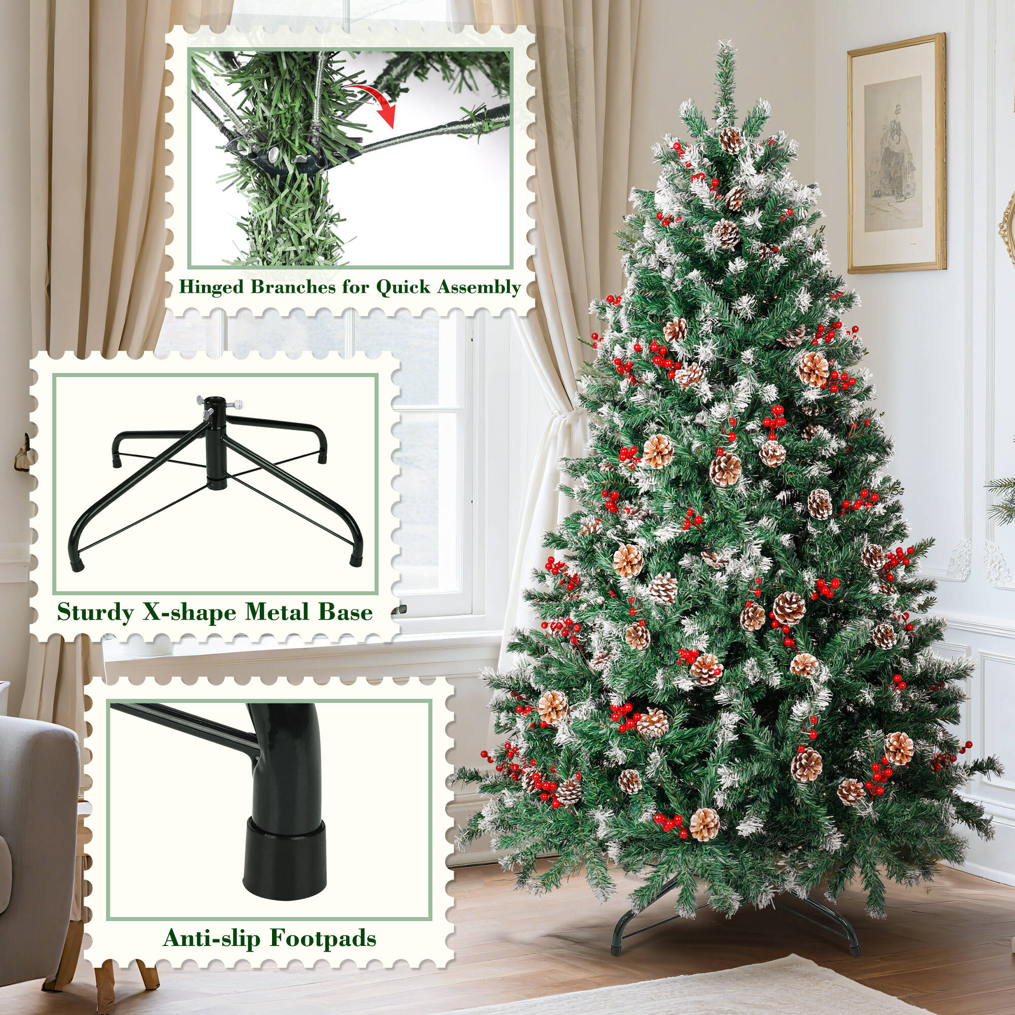 Aufeile 6ft Pre-Lit Hinged Christmas Tree, 250 Warm LED Lights photo 8
