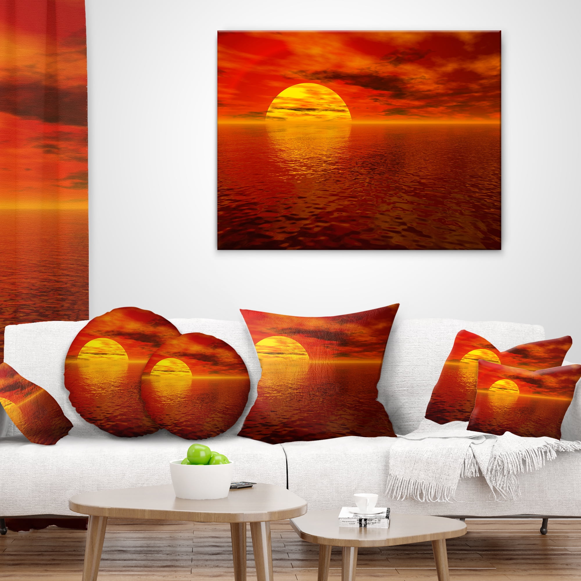 Designart Sun Falling to Yellow Ocean - Seashore Throw Pillow - 16x16