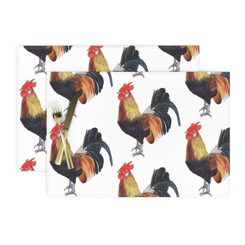ROOSTER IN THE MIDDLE Set of 4 same semi clear plastic PLACEMATS 17" x 12" 