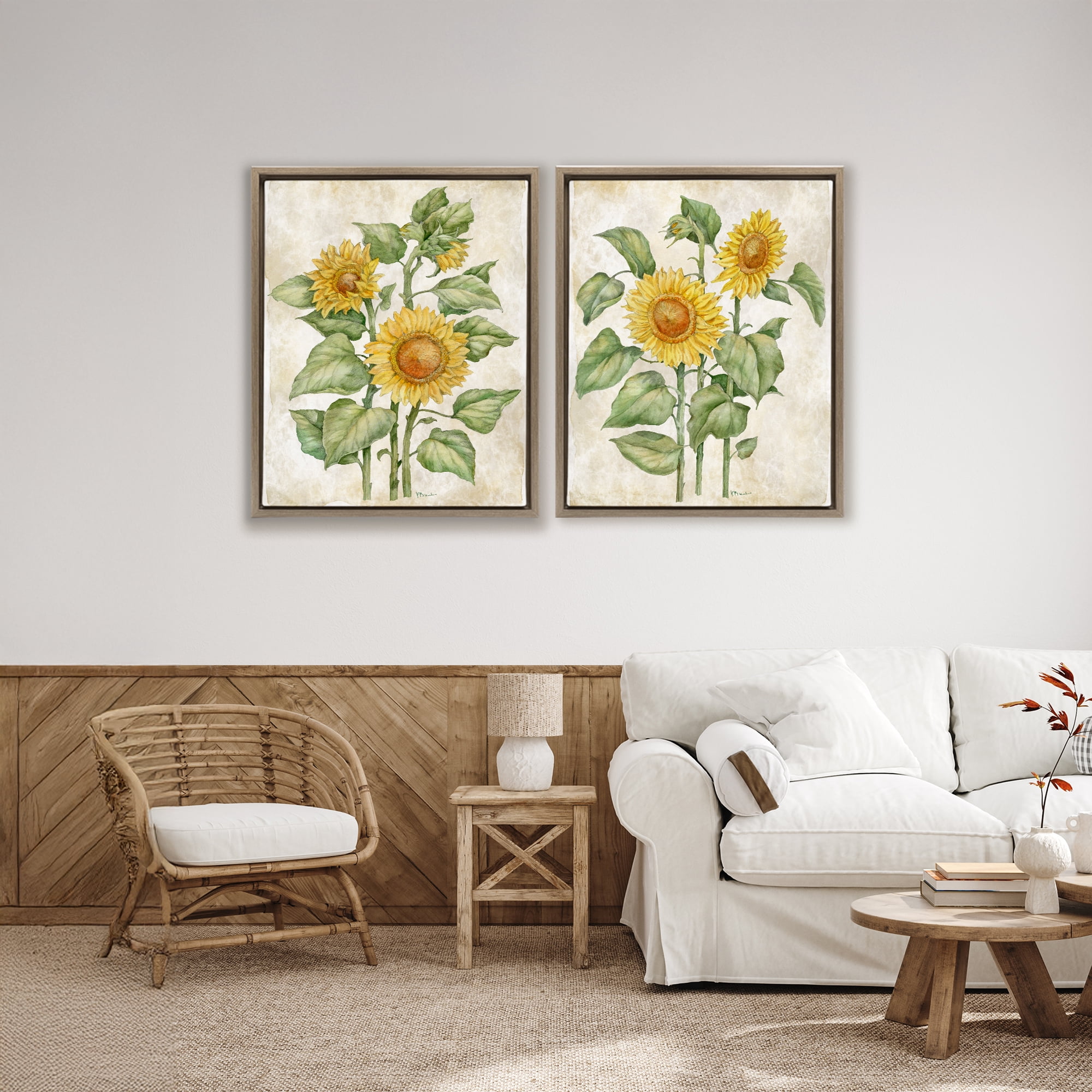 Stupell Industries Floral Journal Sunflower Studies 2 Piece Brown Framed Floater Canvas Set, design by Paul Brent