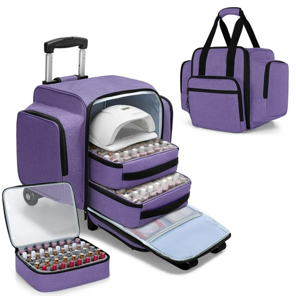 Organizador de esmaltes de uñas enrollable BAFASO con capacidad para 144 botellas, color morado