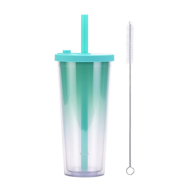 Boba Cup With Straw Smoothie Drinks Gradient Multicolor 23.5oz Double Layer With Cleaning Brush