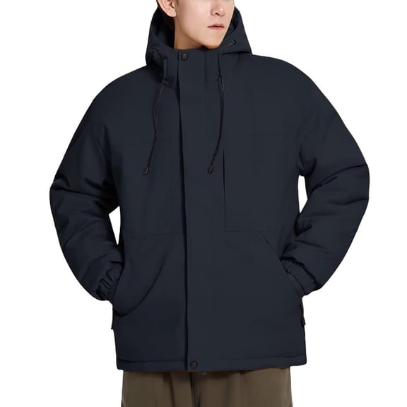 gbyLJF Men's Zipper Down Jackets Long Sleeve Hooded Swaetshirt Coats Winter Thickened Casual Puffer Jacket with Pockets