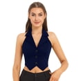 thumbnail image 4 of Miutii Women's Halterneck Waistcoat Cropped Backless Button Down Y2K Tuxedo Vest Navy Blue XXL, 4 of 9