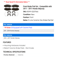 thumbnail image 2 of Front Brake Pad Set - Compatible with 2011 - 2017 Honda Odyssey 2012 2013 2014 2015 2016, 2 of 2