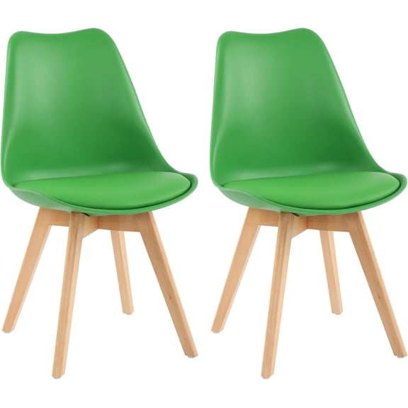 Mid Century Modern Dining Chairs,Shell Lounge Plastic Side Chair with Soft Padded and Wooden Legs for Dining Room Living Room Bedroom Kitchen Set of 2 (Green)