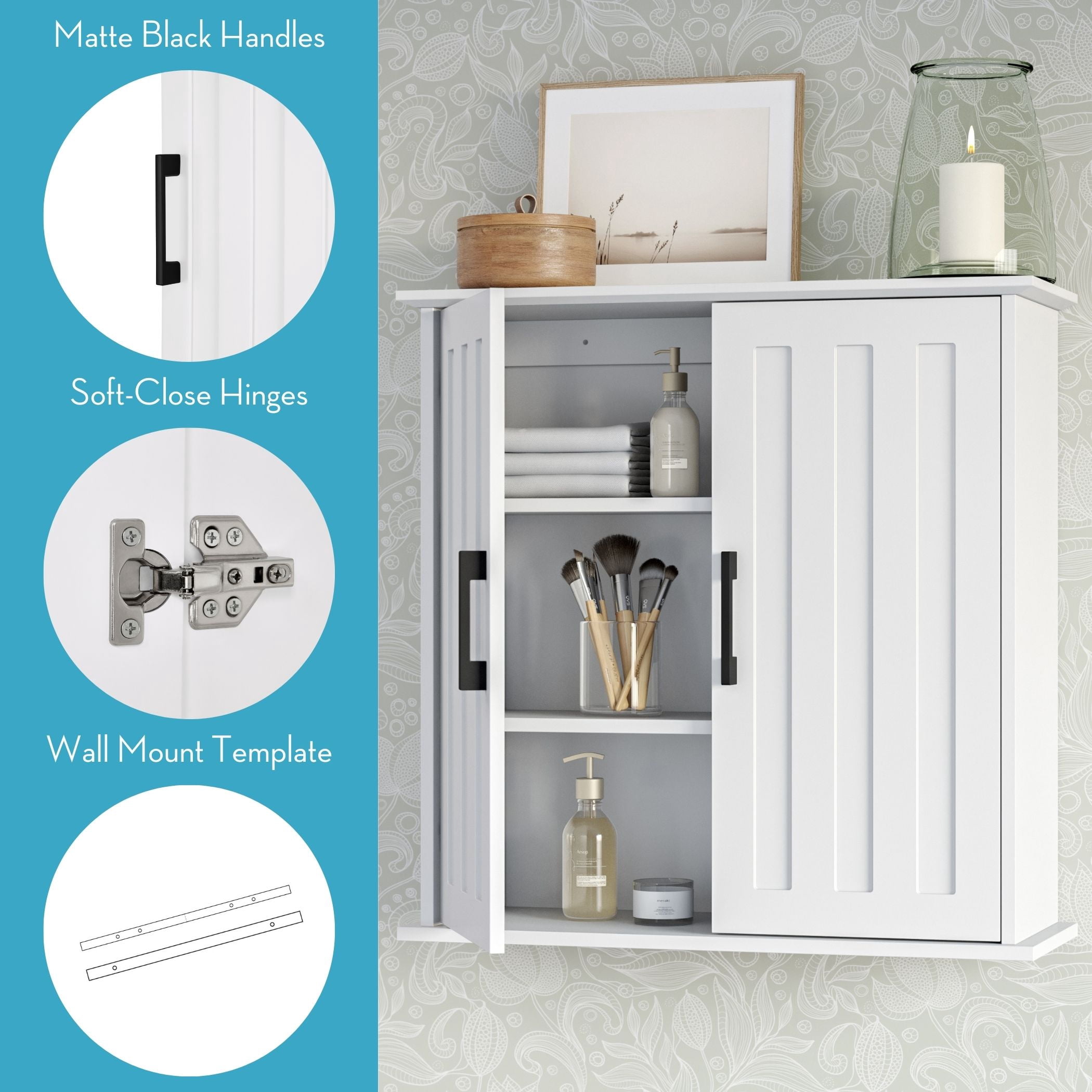 RiverRidge Monroe 2-Door Bathroom Medicine Cabinet Laundry Wall Shelf Storage - White