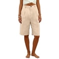 thumbnail image 5 of Lumtrix Women'S Casual Bermuda Shorts Button Down Elastic Waist Wide Leg Knee Length Summer Beach Vacation Shorts With Pockets Khaki M, 5 of 5