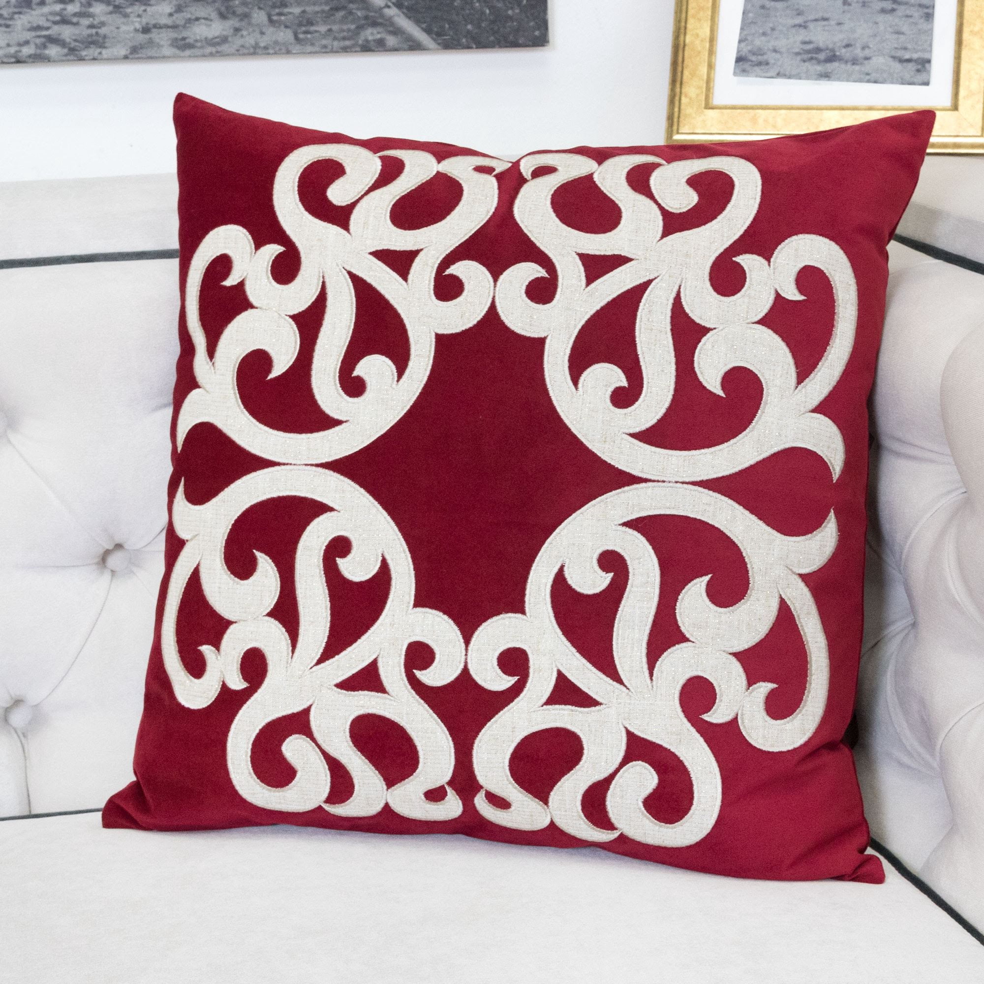 Stacey Red Abstract Polyester 20 in. x 20 in. Throw Pillow