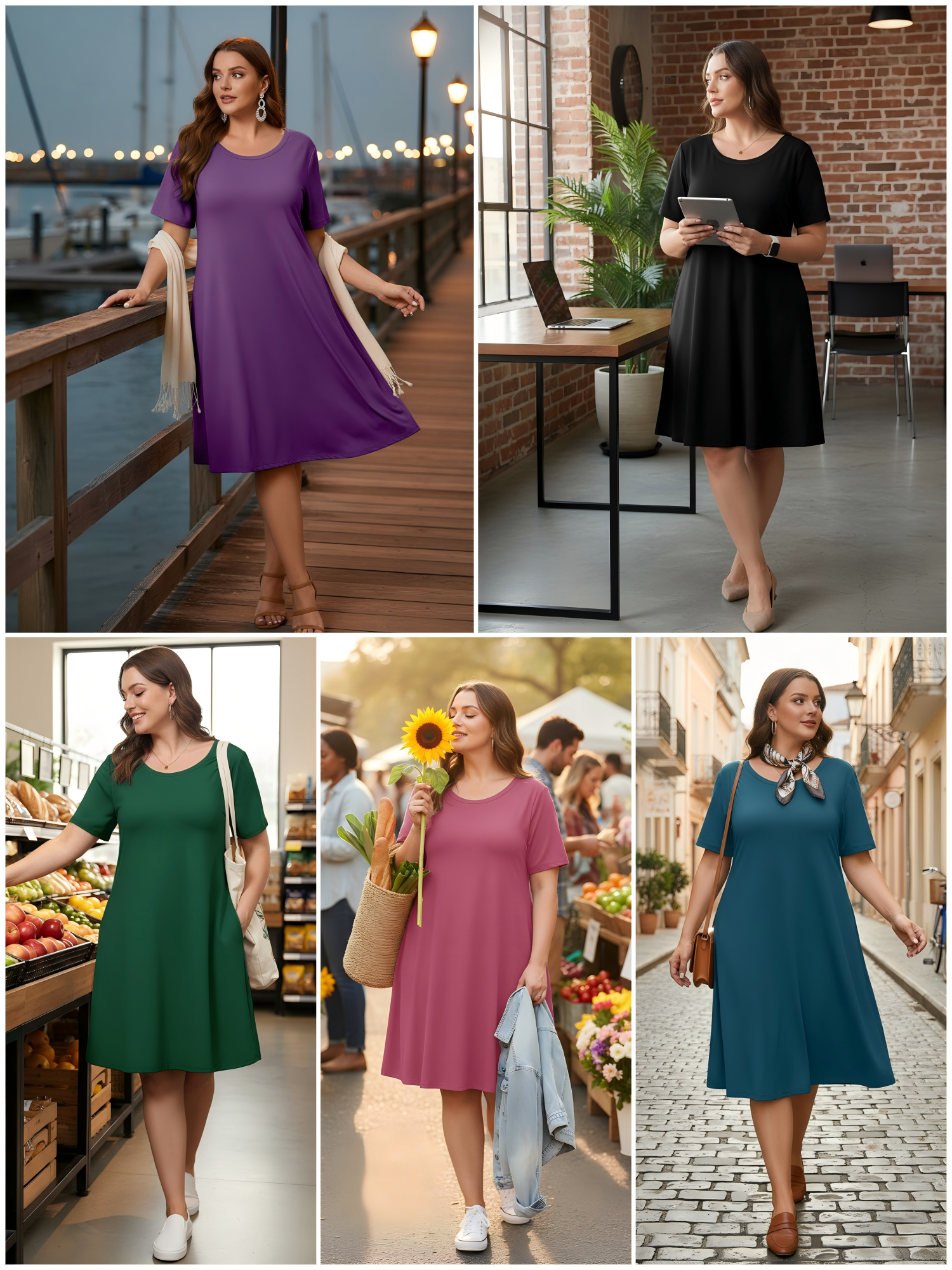 Showmall Plus Size Swing Midi Dress with Pockets photo 4