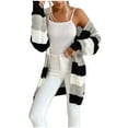 thumbnail image 4 of Sakmal Cardigan Sweaters Womens Open Front Knit Comfy Tunic Cardigan Striped Long Black Outwear Coat, 4 of 4