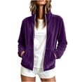 thumbnail image 2 of Velour Full Zip-Up Jackets For Women Fall Collared Long Sleeve Workout Casual Loose Outerwear, S-XXL, 2 of 6