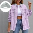 thumbnail image 2 of Womens Denim Jacket Distressed Ripped Long Sleeve Loose Coat with Detachable Hood Button Up Frayed Jean Shacket, 2 of 9