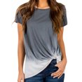 thumbnail image 3 of Women Knotted Hem Tie Dyed Short Sleeve Round Neck Gradient Color Tee Top, 3 of 7
